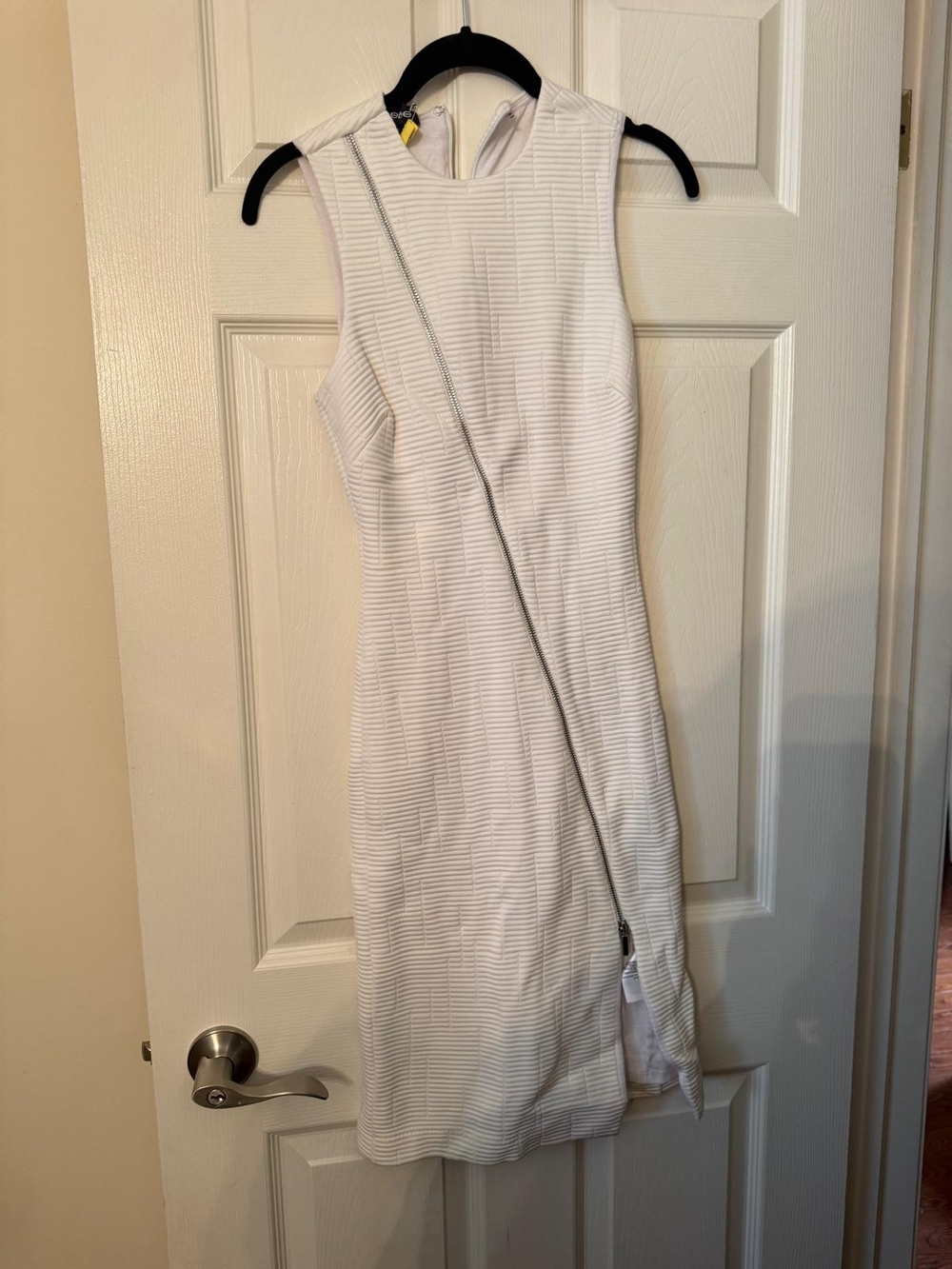 bebe White Sleeveless Mini Dress with Diagonal Zip